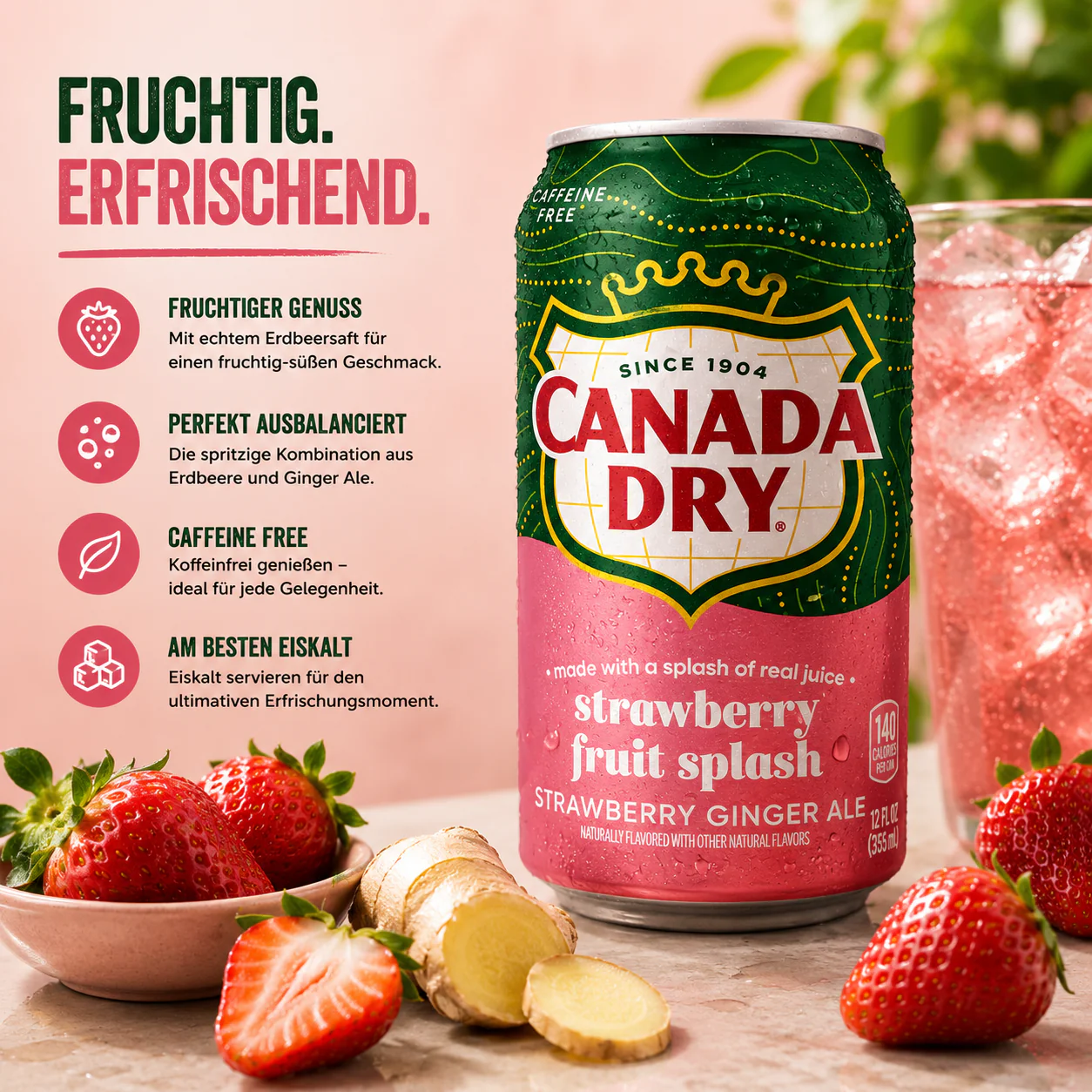 Canada Dry - "Ginger Ale Strawberry" (355ml) - Image 2