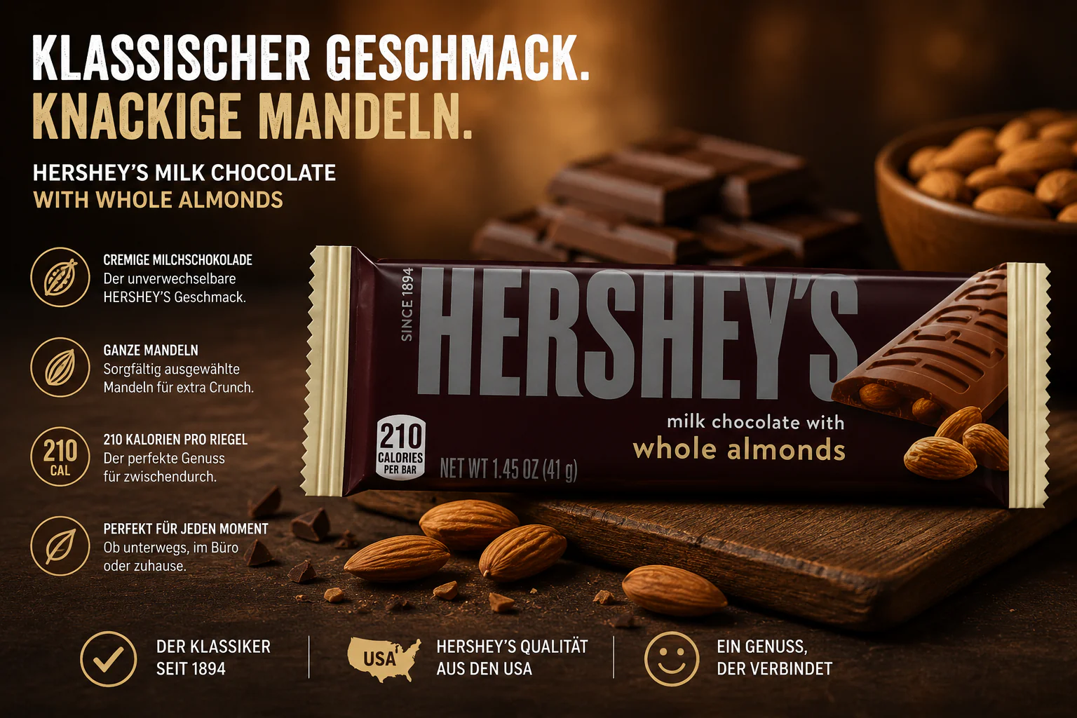 Hershey's - Chocolate Bar "with whole almonds" (41 g) - Image 2