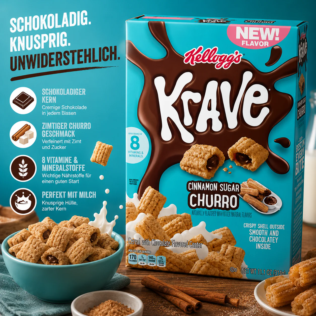 Kellogg's - Cereal "Krave Cinnamon Sugar Churro" (314 g) - Image 2