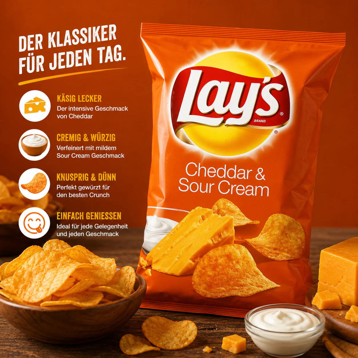 Lay's - Potato Chips "Cheddar & Sour Cream Flavored" (184,2 g) - Image 2