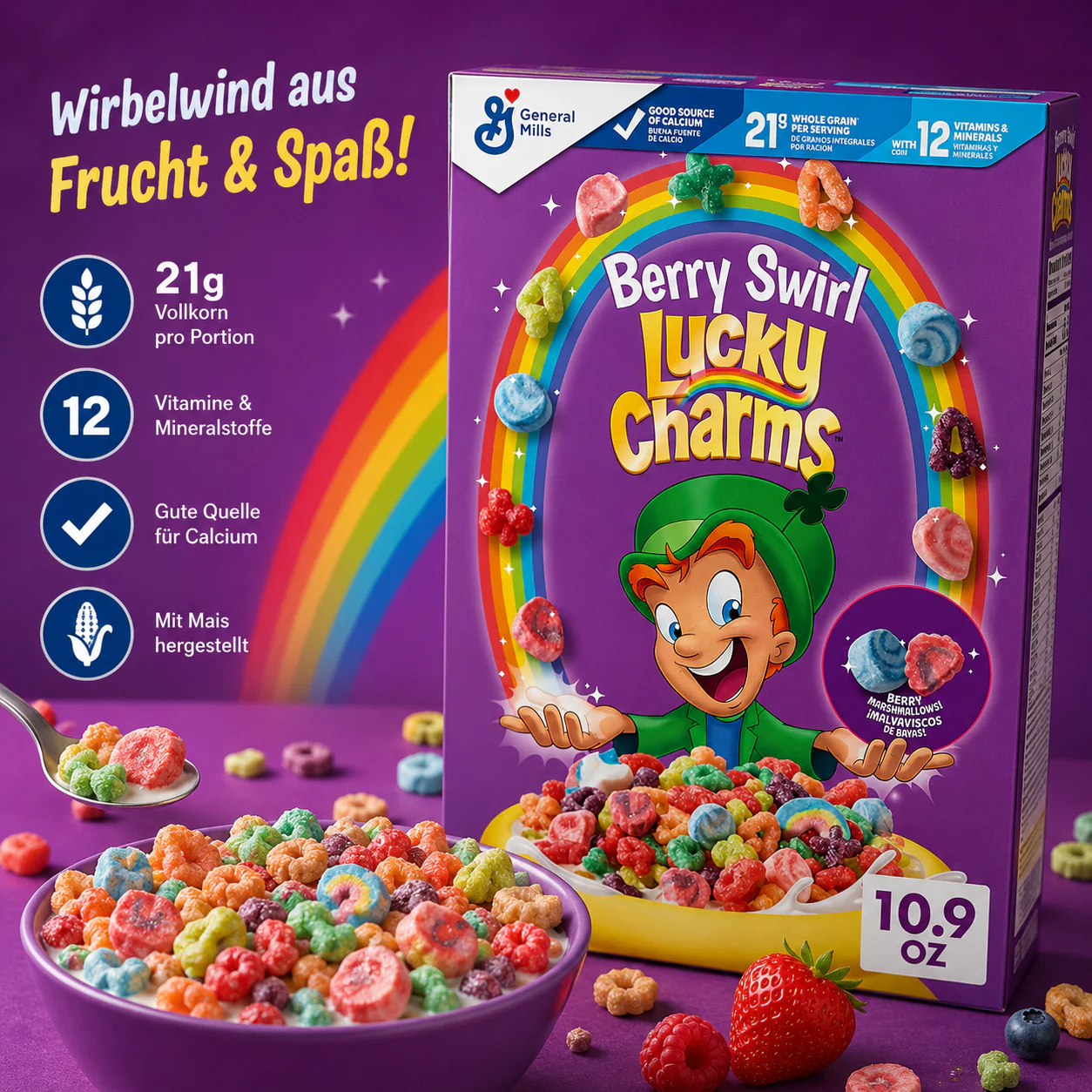 Lucky Charms - Cereal "Berry Swirl" (309 g) - Image 2