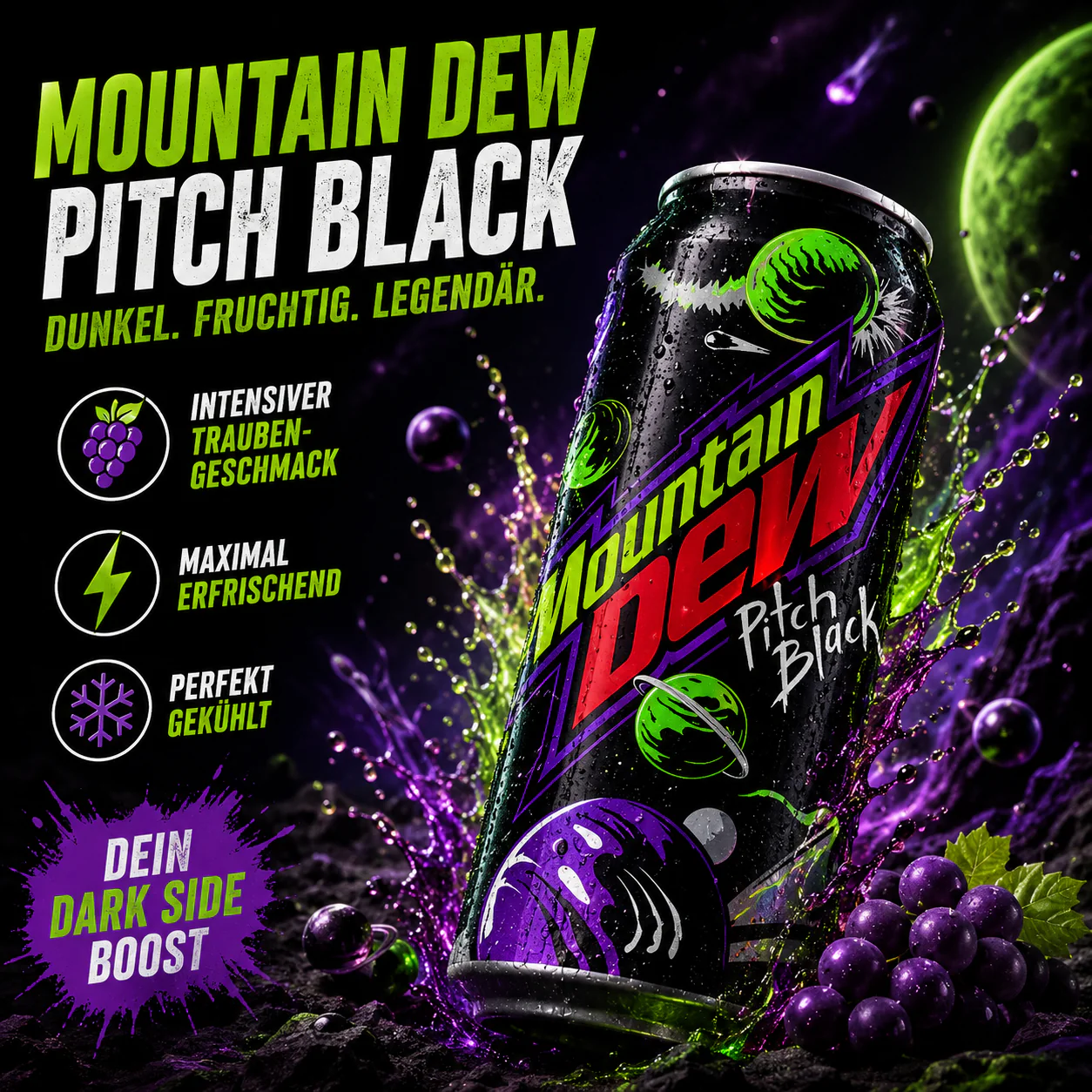 Mtn Mountain Dew - "Pitch Black" Grape & Citrus Flavour (330 ml) - Image 2