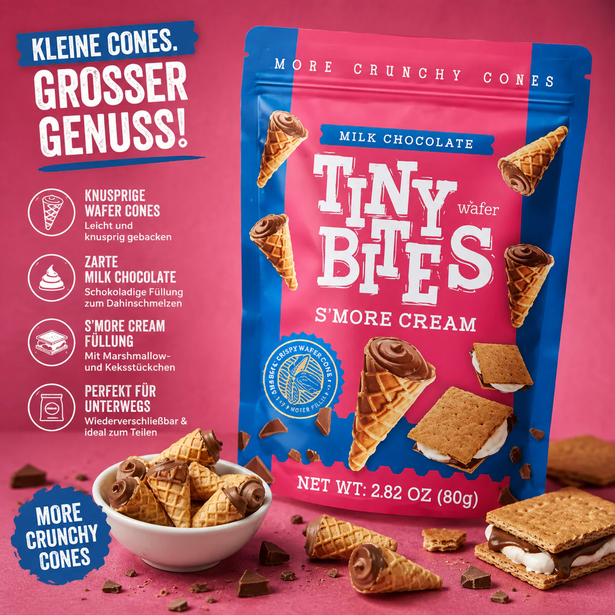 Tiny Bites - Crunchy Cones "S'mores Cream" (80 g) - Image 2