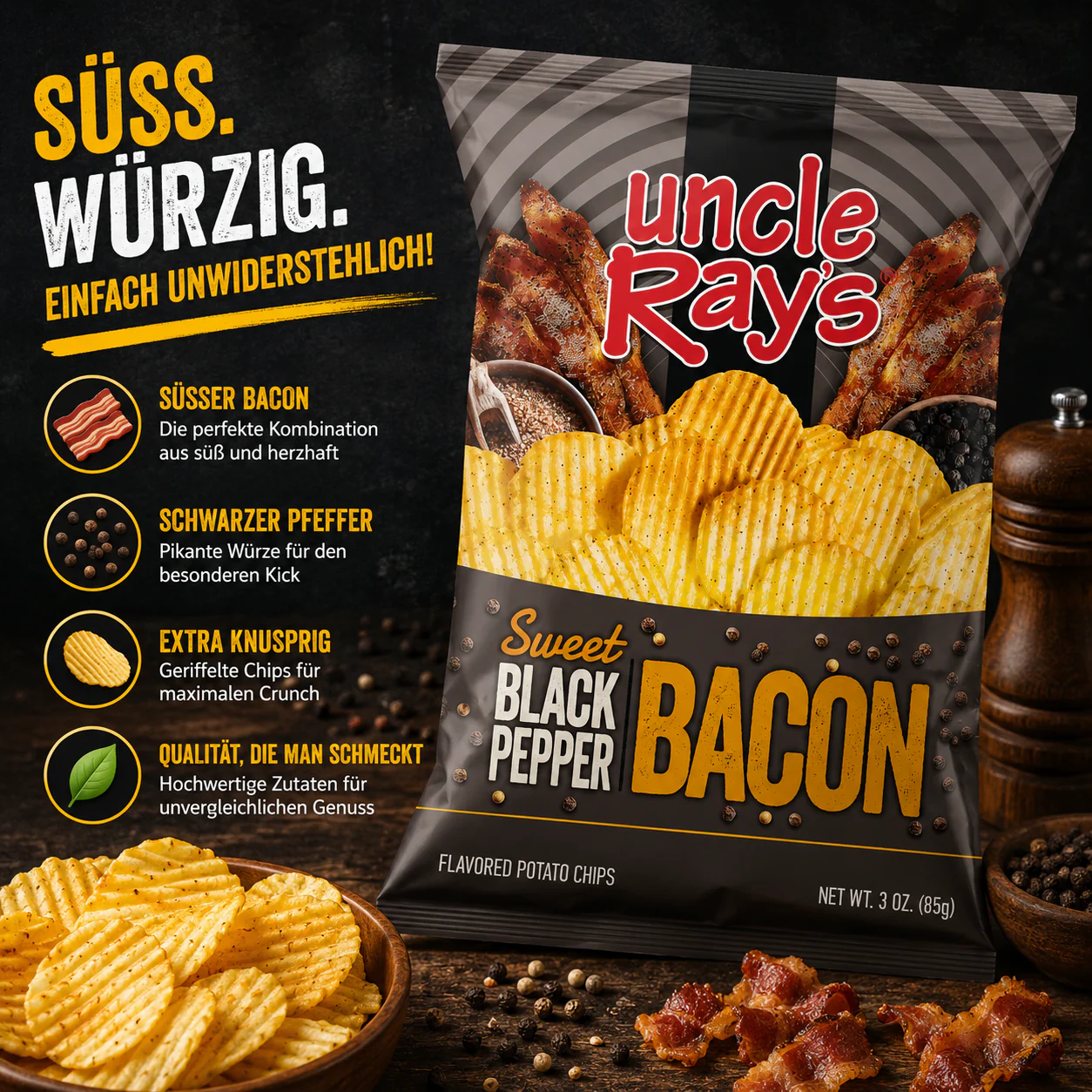 Uncle Ray's - Chips "Sweet Black Pepper Bacon" (85g) - Image 2